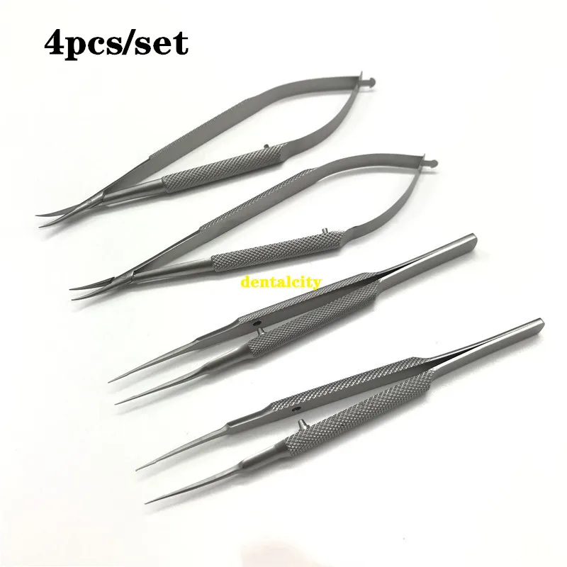12.5cm stainless steel scissors+Needle holders+tweezers Ophthalmic microsurgical instruments surgical tools 4pcs/set