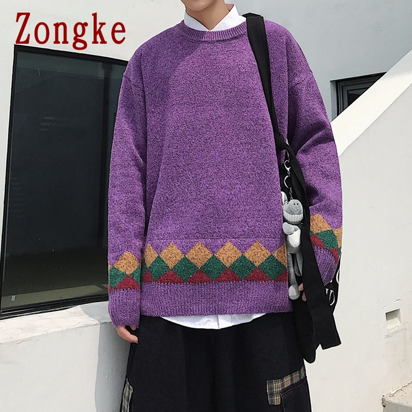 Zongke осенне-зимний повседневный мужской свитер в полоску, приталенный вязаный пуловер, мужской модный брендовый мужской свитер, теплый M-3XL