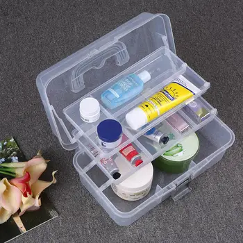 

3 Layer Folding Plastic Storage Box Multiple Compartments Box Organizer Tools Medicine Cabinet Cosmetics Storage Case Two Trays