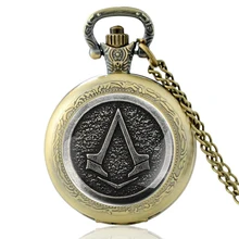 

Antique Bronze Assassin Symbol Glass Cabochon Quartz Pocket Watch Vintage Men Women Pendant Necklace Watches Gifts