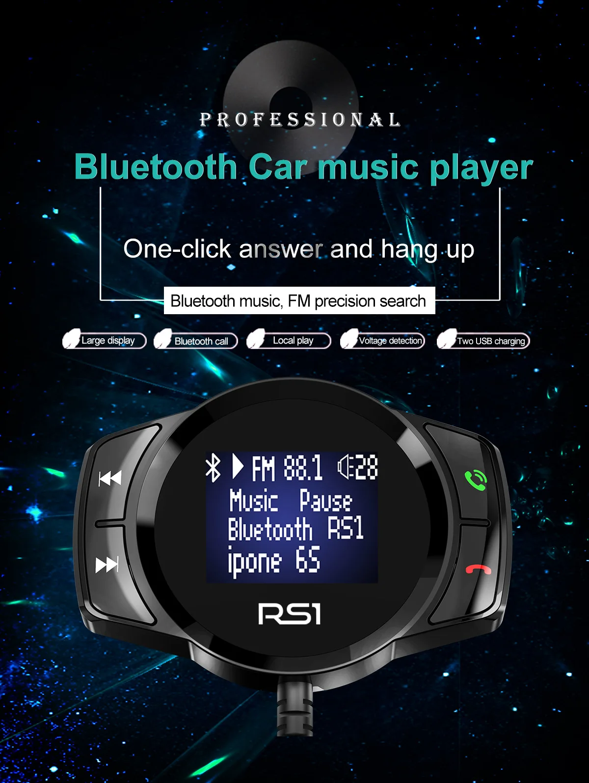 Многофункциональное автомобильное зарядное устройство RS1 беспроводной Bluetooth fm-передатчик автомобильный комплект свободные руки большой дисплей MP3 плеер USB зарядное устройство