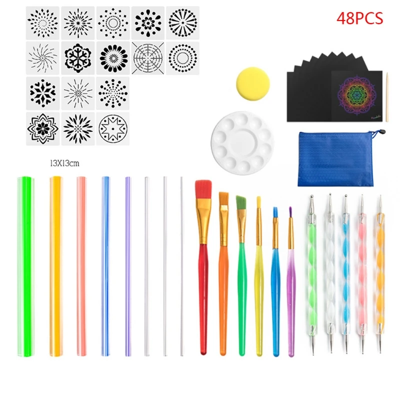 

48pcs Mandala Dotted Tools Set for Painting Rock Stones Stencil Brush Drawing Pen Paint Tray Kit