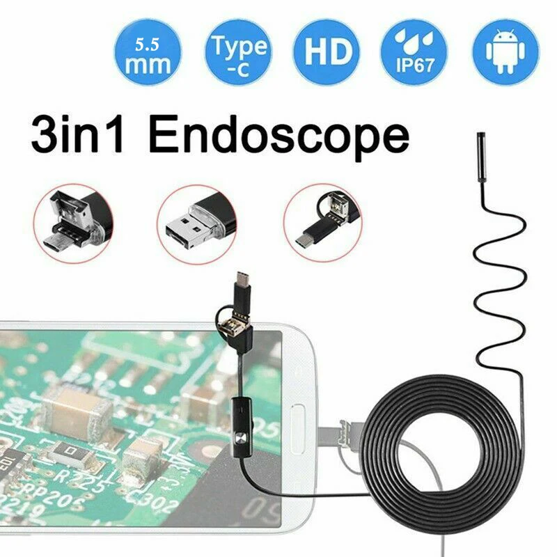 3 в 1 эндоскоп камера Android usb type-C эндоскоп осмотр 5,5 мм камера 6 светодиодный HD водонепроницаемый 5,5 мм