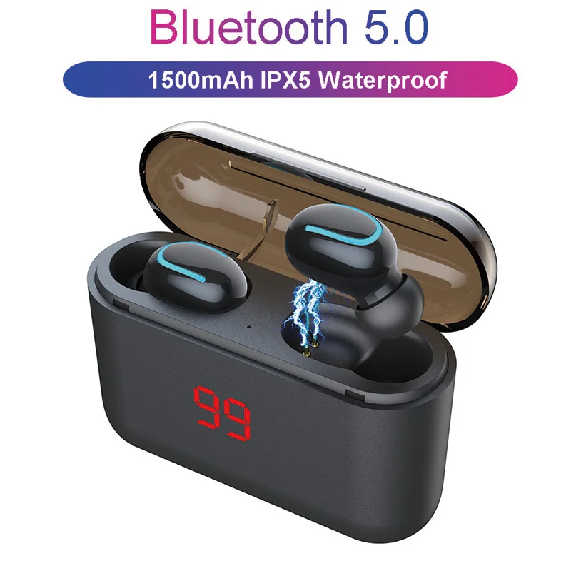 Беспроводные наушники, HBQ, Q32, TWS, Bluetooth, наушники, Bluetooth, 5,0 светодиодный, мощный, disply, Спортивная гарнитура с микрофоном для Android, Iphone - Цвет: Black(LED)