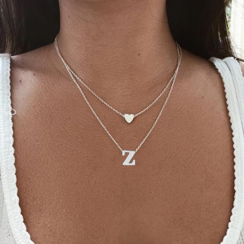 SMJEL Fashion Tiny Heart Initial Necklace Women Personalize Letter Name Choker Necklace Collier Femme Jewelry Gift Accessory