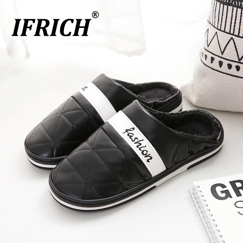 

2019 Men Furry Slippers Warm Fur Cotton Slippers for Men Shoes Dark Blue Casual Man Slippers Indoor Floor Thermal Slippers Men