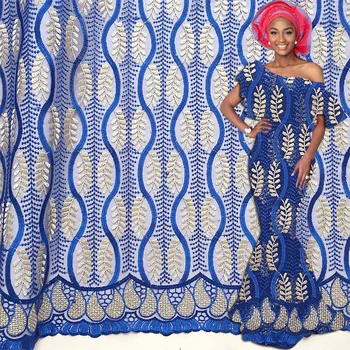 

Stones African Lace Fabric 5 yards Embroidered Mesh Lace Fabric African Lace High Quality Guipure Lace for Party and Wedding