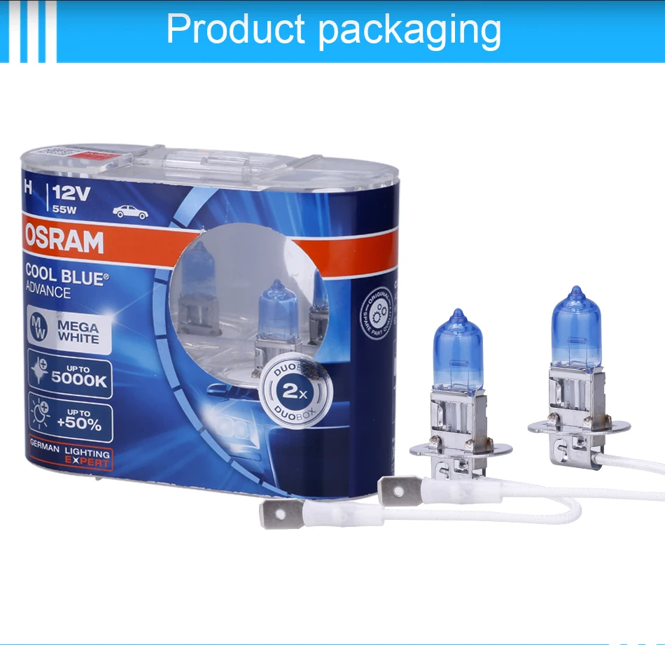 OSRAM 12V 55W 62151CBA H3 5000K COOL BLUE ADVANCE для автомобильных интерьеров Hi/lo Beam PK22S 10X2 4F|Лампы фар
