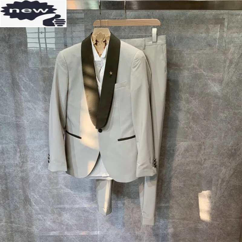 

Wedding Groom Suits Two Piece Set Slim Fit Blazer Pants Matching Sets Vintage Elegant Design Classic Banquet Mens Dress Suit