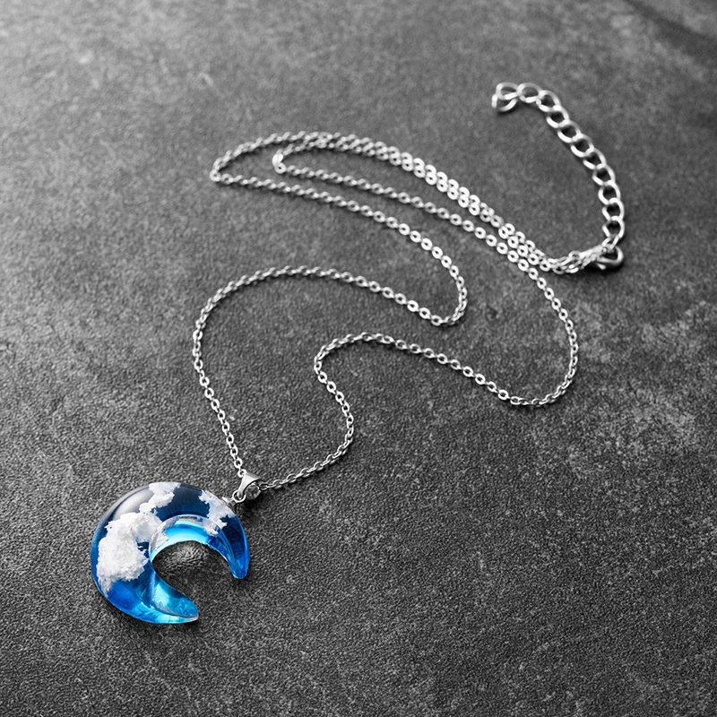 Ожерелье с подвеской в виде голубого неба, белого облака, прозрачное ожерелье в форме шарика из смолы для женщин, модное ювелирное изделие