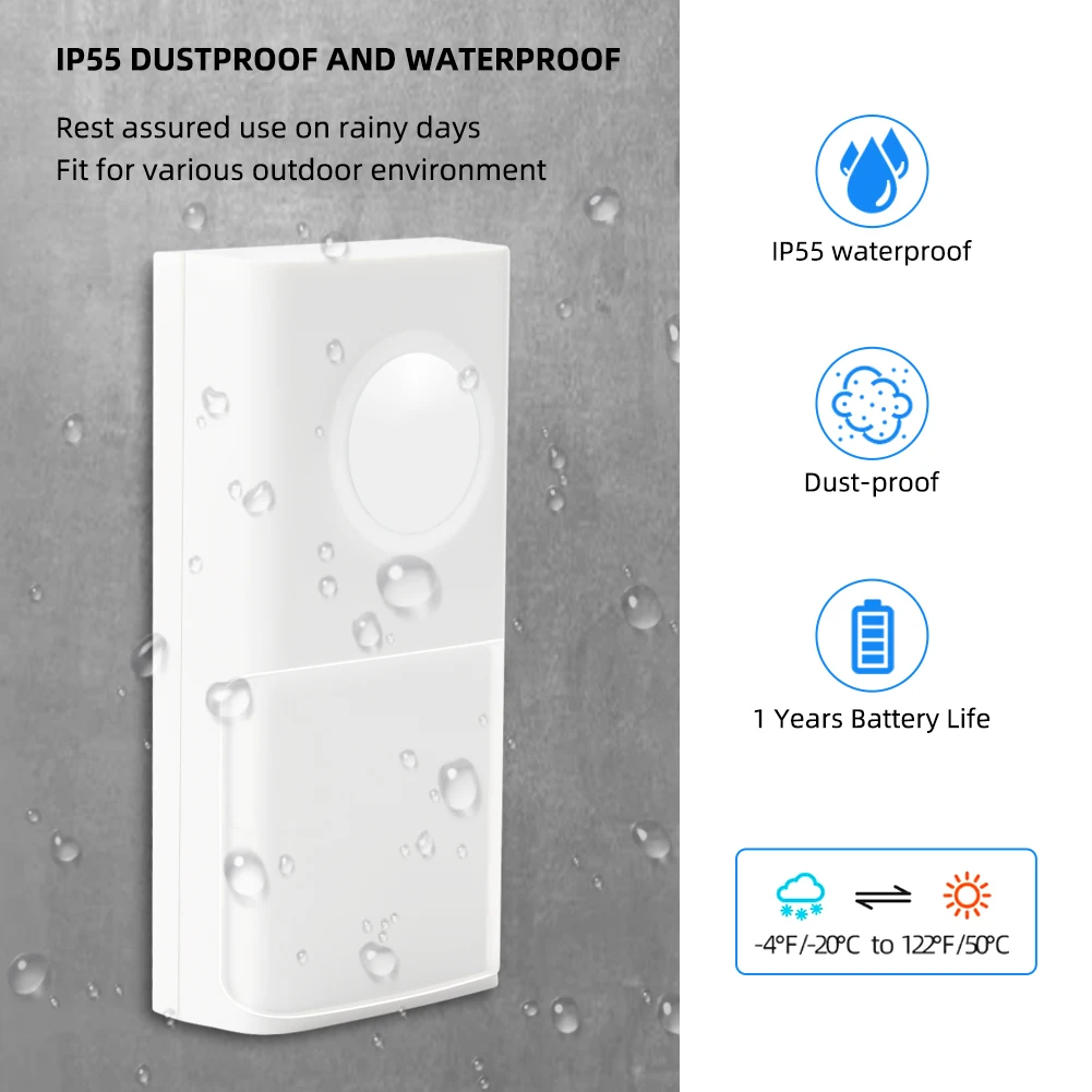Wireless DoorBell Intelligent Home Door Chime Call Induction Night Light USB Power Supply Waterproof Power-off Memory for Office