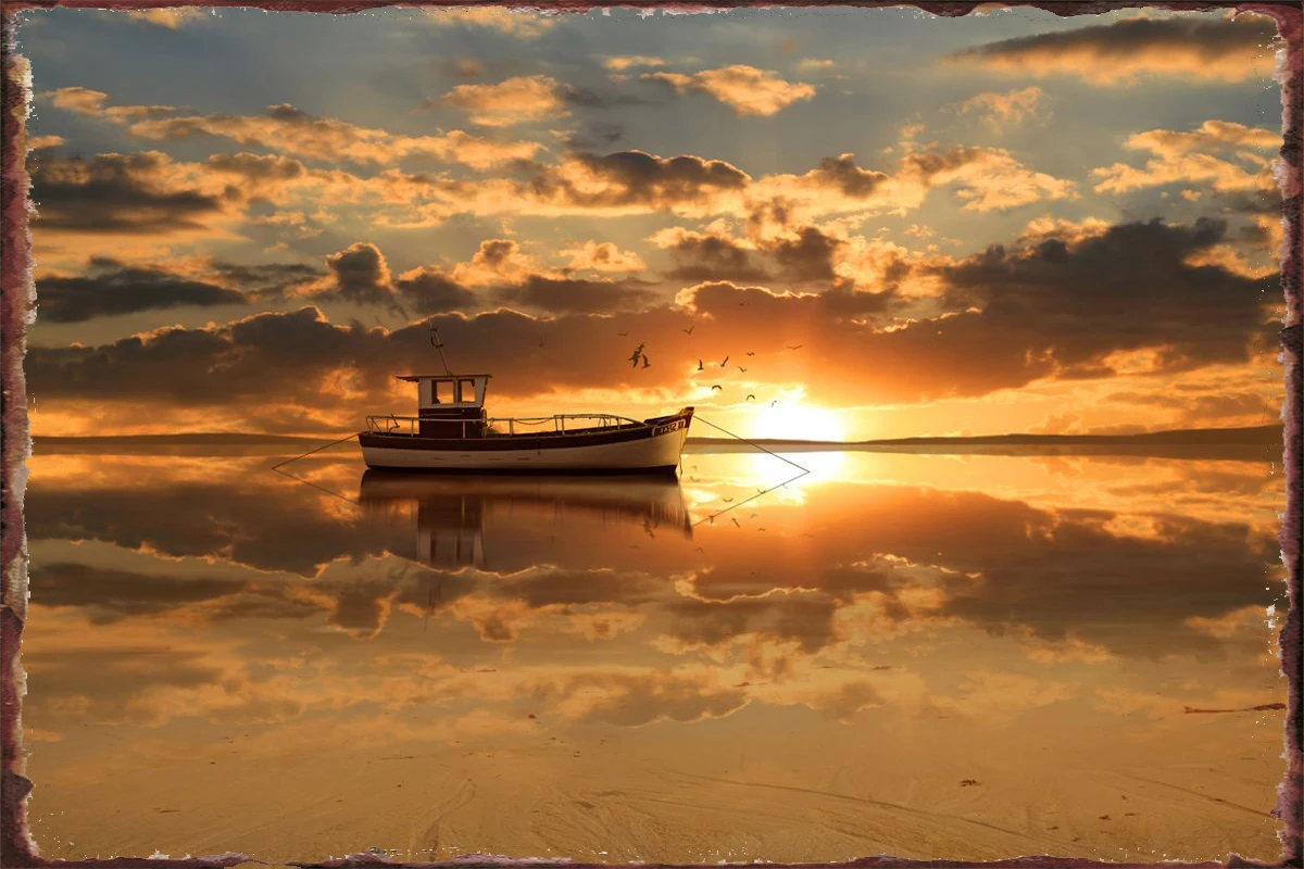 The fishing boat in the sunset Metal Sign Tin Plates Wall Decor Room Decoration Retro Vintage For Man Cave Cafe Pub | Дом и сад