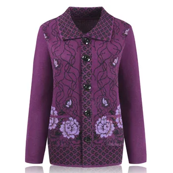 

2020 New Autumn Middle Age Mother Knitted Cardigan Women Sweater Coats Print Sweater Women Knitwear Tops Plus Size 4XL P309