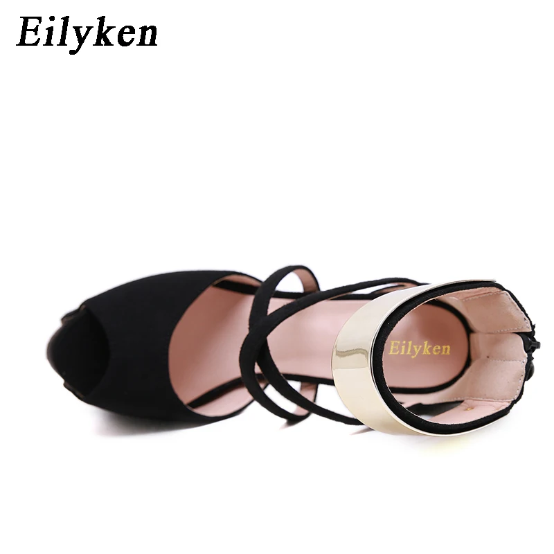 Eilyken/женские босоножки на платформе; босоножки-гладиаторы на молнии; туфли-лодочки на очень высоком каблуке для клубов; женские босоножки с вырезами; Цвет Черный