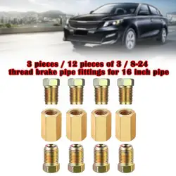12 Sets Of Threaded Brake Pipe Fittings Brake Brass Unions 4 Inverted Tool Flare Adapter Nuts Union Car Pipeline Compressio