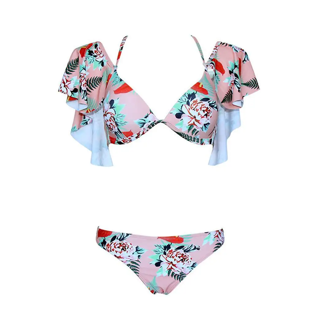 

Women Fashion Beachwear Ruffle Deco Printed Bikini All seasons Split Swimsuit Beach, Vacation, Swimming