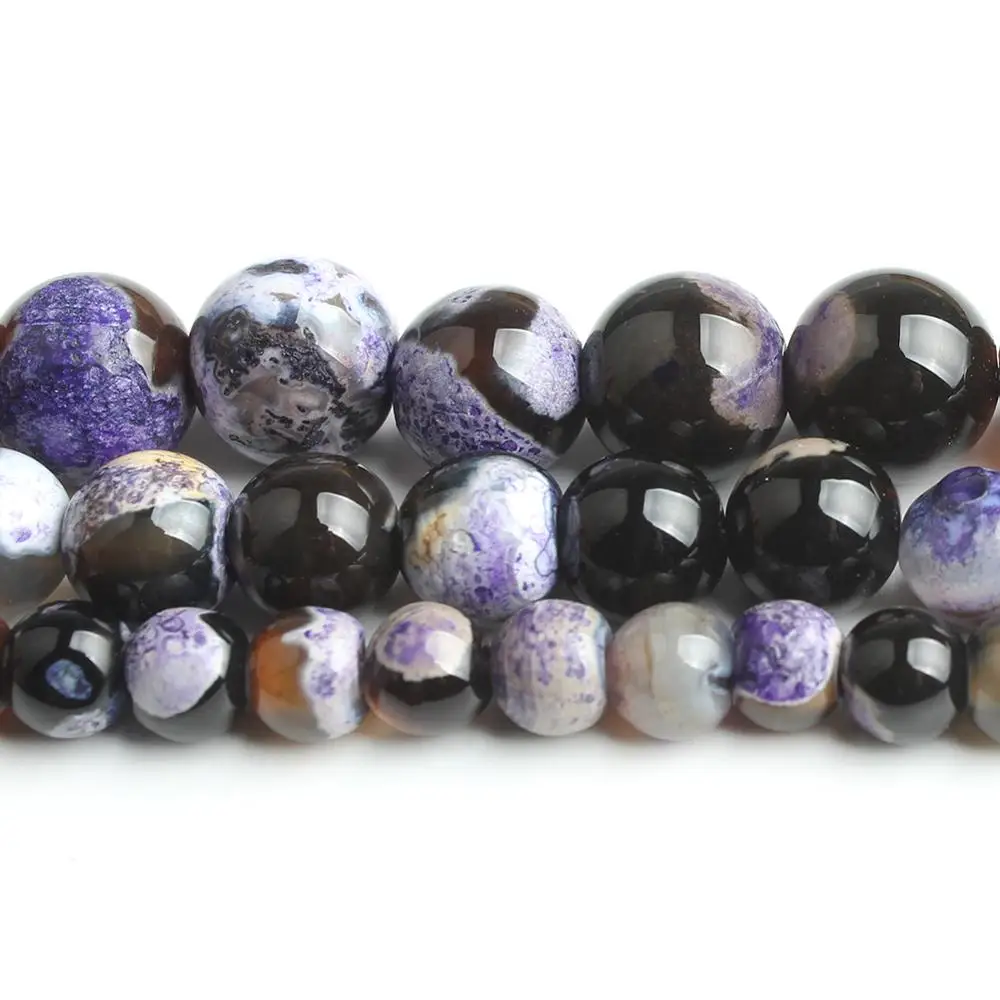 6/8/10mm Purple Coffee Dragon Vein Agates Onyx Stone Beads Round For Diy Bracelet Accessories Jewellery Making 15''/strand |
