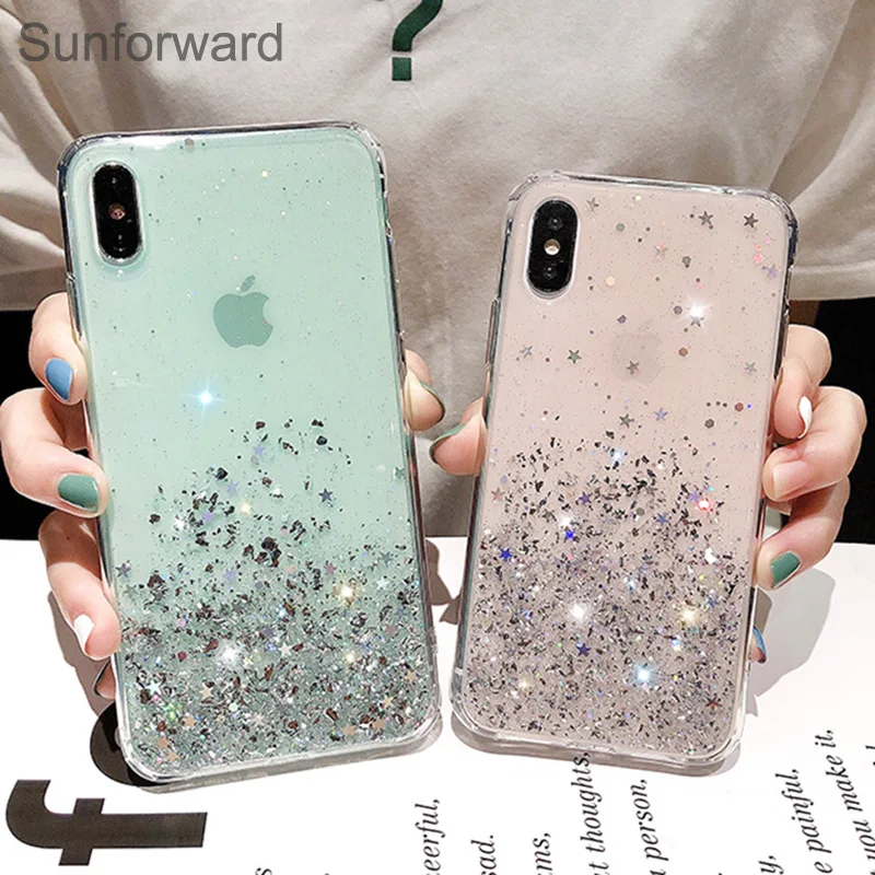 Тонкий блестящий Блестящий чехол для iphone 8 7 Plus 6 6s эпоксидная звезда прозрачный X XR