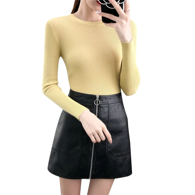 Candy Color 2019 Autumn and Winter New Women's Slim Slimming Elegant Long Sleeve O Neck Shirt Sweater | Женская одежда