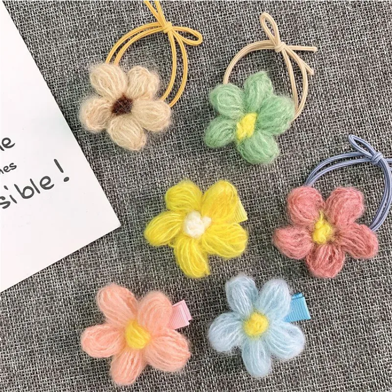 

30pcs/lot Beautiful Candy Colors Wool Flower Girls Hair Clips Hair Rope Small Fresh Hairpins Kids Hair Accessories
