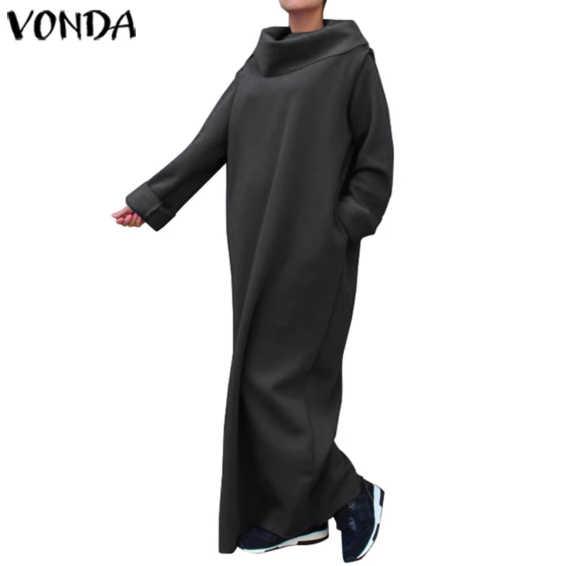 Goede Herfst Lange Mouw Jurk Vonda 2019 Vrouwelijke Schildpad Kraag Lange Party Jurken Casual Losse Sweater Vakantie Plus Size Vestidos