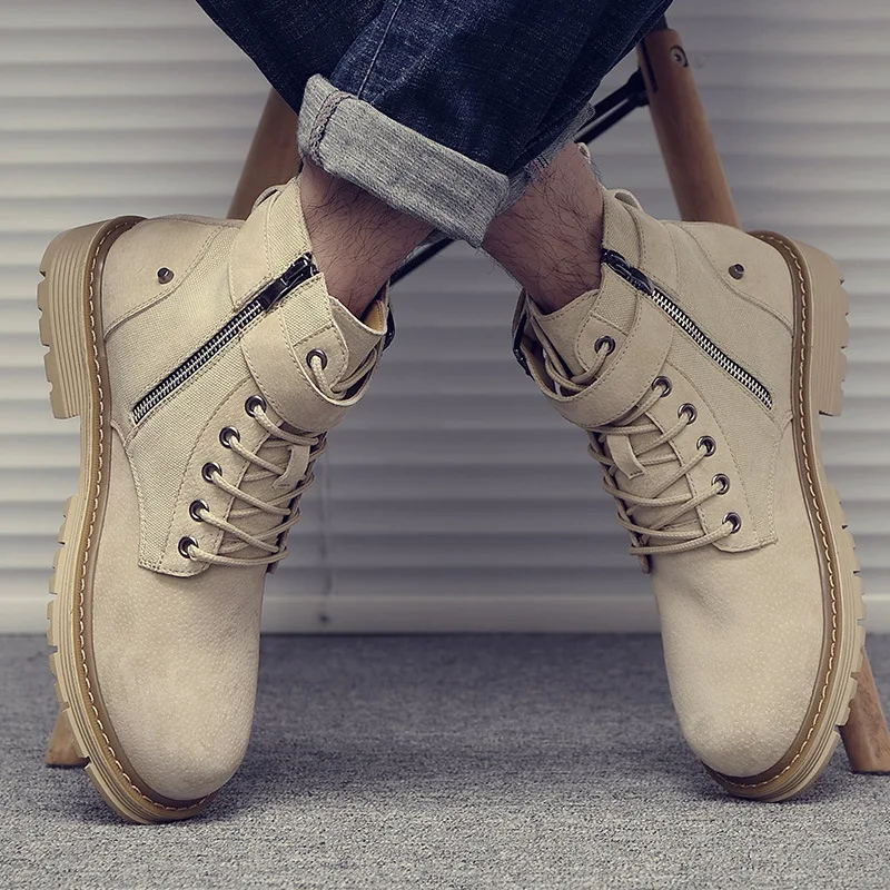 

Martin Boots Men's Hight-top British Style Fashionable Boots Retro Casual Desert Boots Winter plus Velvet Cotton Boots Korean-st
