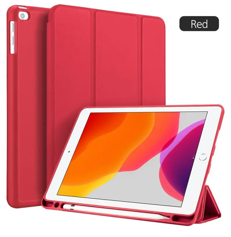Красный Для iPad 7th 10," чехол из гладкой кожи PU кожаный чехол для iPad 10,2 авто сна/Пробуждение легкая подставка чехол - Цвет: Красный