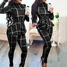 Plaid Printed Womens Jumpsuits Casual Fashion Turtleneck Back Zip Long Sleeve Winter Jumpsuit Overalls monos de fiesta 2020 New