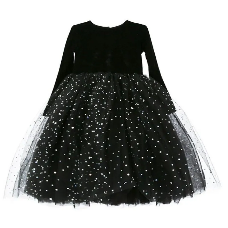 

Children Girls Cute Mesh Stitching Plus Velvet Princess LongSleeved Sweet Dress Winter