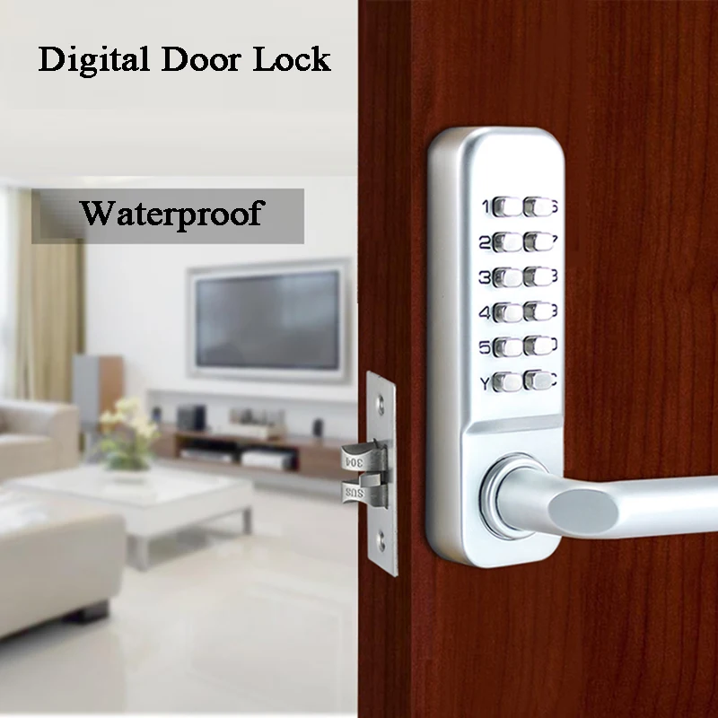 Us 37 03 5 Off Long Handle Keyless Mechanical Digital Door Lock With Keypad Unlock With Password Key Zinc Alloy For Wooden Door School Home On