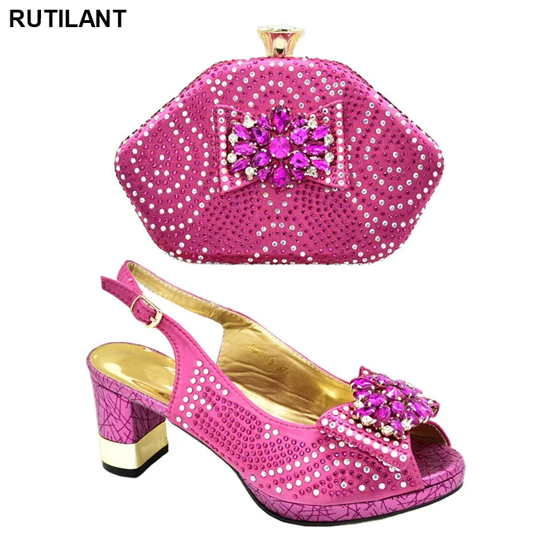 

African Women Italian Shoe and Bag Set for Party Wedding Italian Shoe and Bag Set for Party In Women Crystal Shoe Wedding Shoe