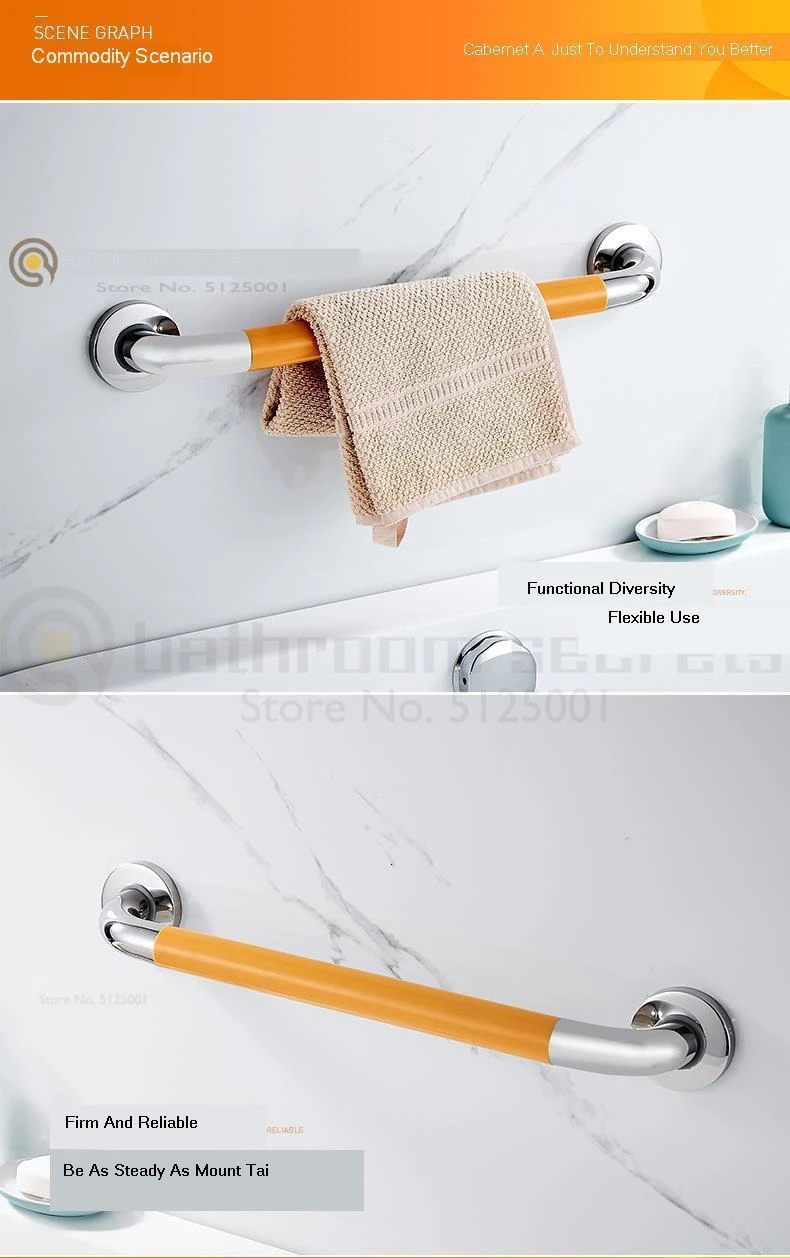 Bathroom Handrail Stainless Steel Barrier-free Bathroom Elderly Hand Slip Non-slip Toilet Thick Handrail Shower Bar