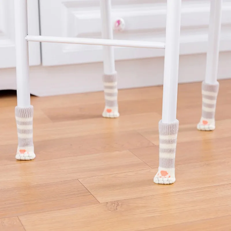 4pcs Knitting Cat Warm Chair Leg Socks Home Furniture Leg Floor Protectors Non-slip Table Legs Cover Prevent Cat Scratching