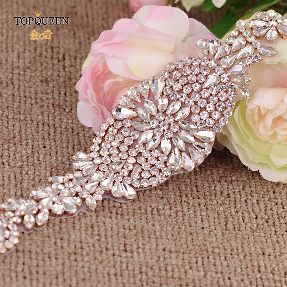 TOPQUEEN S123-RG rose gold rhinestone bridal belt newest rose gold bridal belt fashion beads bridal belt crystal bridal belt