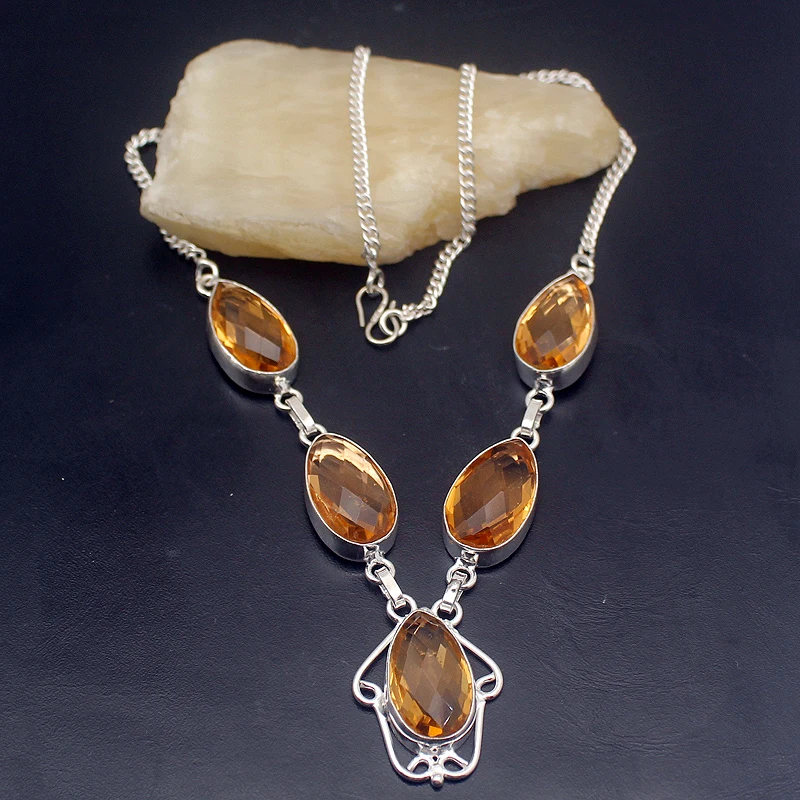 Glowing Unique Teardrop HoneyTopaz 925 Sterling Silver Women Necklace 19 inches VC17 | Украшения и аксессуары