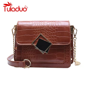 

Chain Leather Crossbody Bags for Women 2020 Small Shoulder Messenger Bag Special Lock Design Lady Crocodile Print Hand Bags