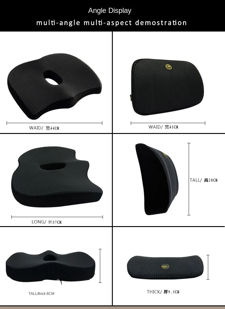 Orthopedic Memory Foam Thickned Car Seat Cushion Set Slow Rebound Office Chair Back Support Cushion Seat Support Lumbar Cushion