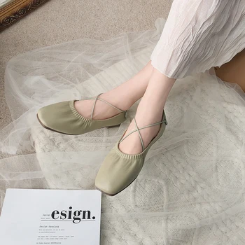 

Cross straps ballet flats shallow mouth single shoes women 2020 new fairy wild soft bottom soft leather grandma shoes