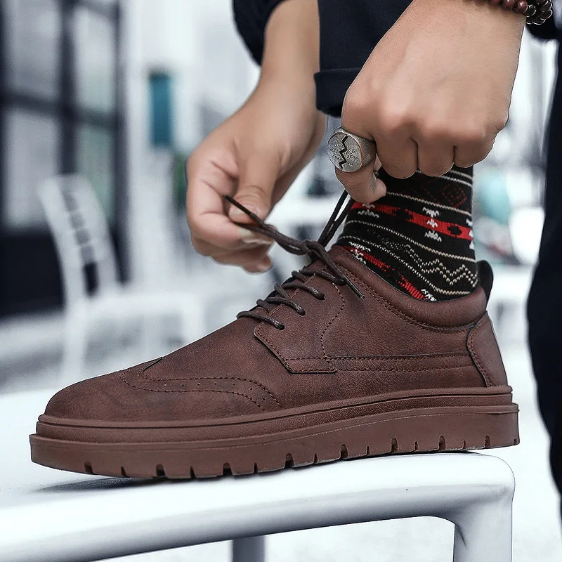 men classical leather casual shoes italian designer dress work male footwear elegant moccasins homme trend brogue shoes for men (67)