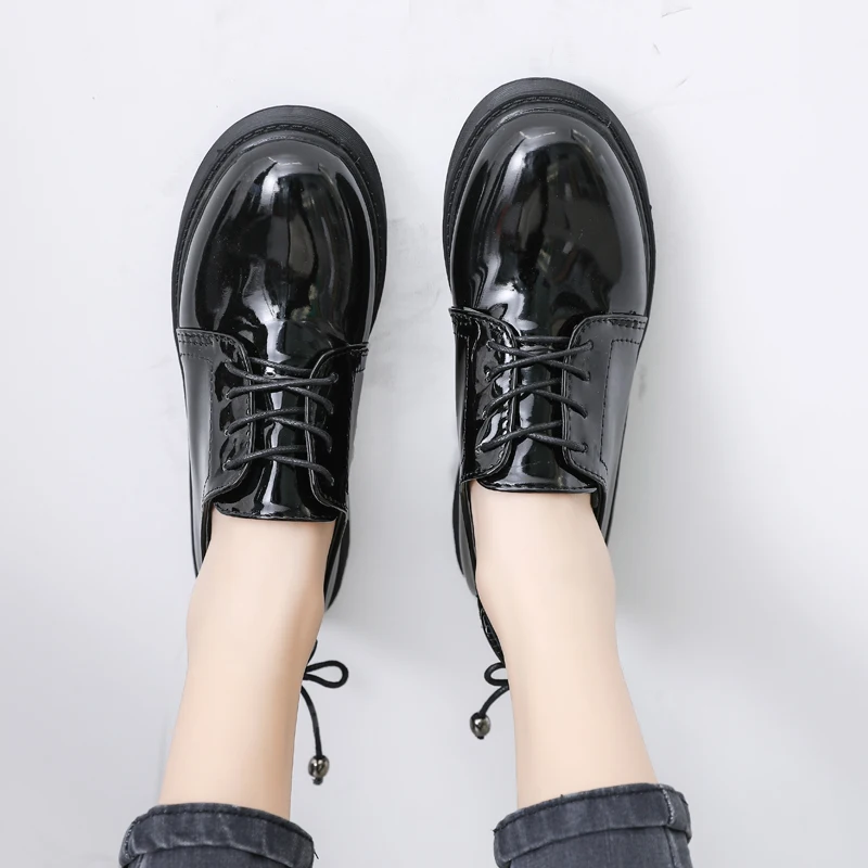 

Shoes Woman 2019 Round Toe Oxfords Women's Modis Casual Female Sneakers British Style Flats Autumn All-Match New Cross Leather
