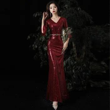 

2020 Sale Quality Evening Dress Female 2020 New Sexy Fishtail Shows Thin High-end Atmosphere Elegant Host Annual Meeting Winter