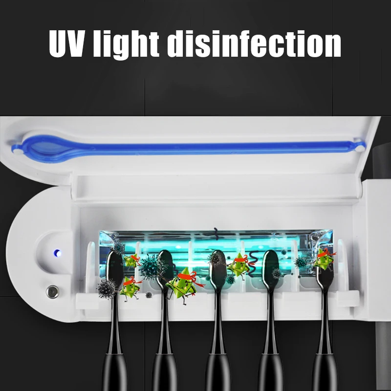 

2-in-1 UV Toothbrush Disinfection Rack Toothpaste Kit Toothbrush Holder Toothpaste Dispenser Wall Mounted OR88