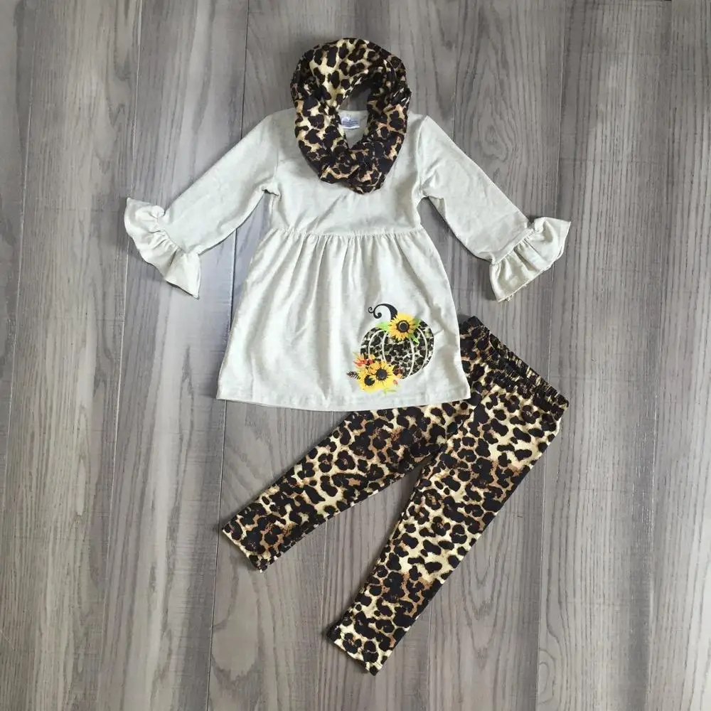 Осенняя одежда для девочек комплект из 3 предметов с леопардовым шарфом