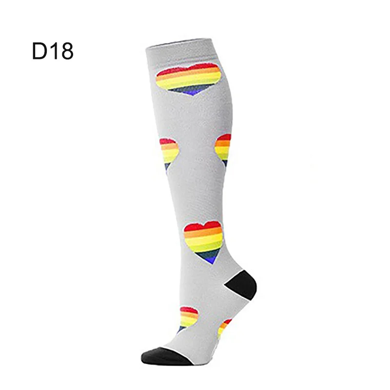 D18 Polka Dot Love Unisex Women&Men Sports Compression Stretch Socks for Nurses Relief Girl Sokken Women Fitness Thigh High Socks - Цвет: D18