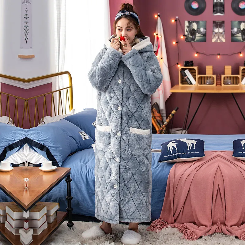 

Warm Robe Sleepwear Thick fashion Winter new Women Robes Coral Velvet Bathrobe Pajamas Bath Flannel Nightgowns Homewear