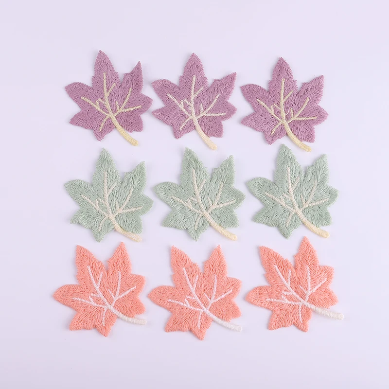 5 шт. Бесплатная доставка, полиэстер, цветные вышитые листья, искусственные нашивки для одежды, разноцветные наклейки