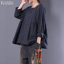 Aliexpress - ZANZEA Women’s Tunic Top Plus Size Check Blouse 2021 Vintgae Casual Plaid Blusas Female Long Sleeve Pleated Linen Shirts Kaftan