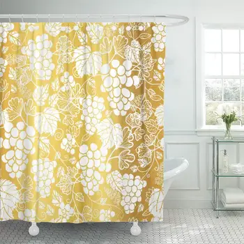 

Decorative Shower Curtain Golden and White Grapevines Fruit Wine Tasting Stationery Bottles Packaging Waterproof Bathroom