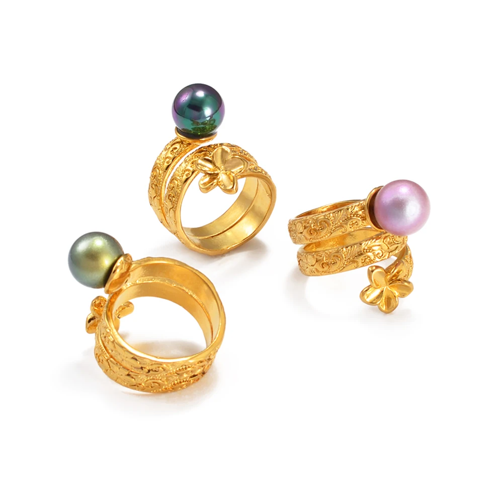 Anniyo Hawaiian Flower Pearl Ring New Zealand Australia Ring Guam Wedding Jewelry Chuuk Polynesian #243906 2