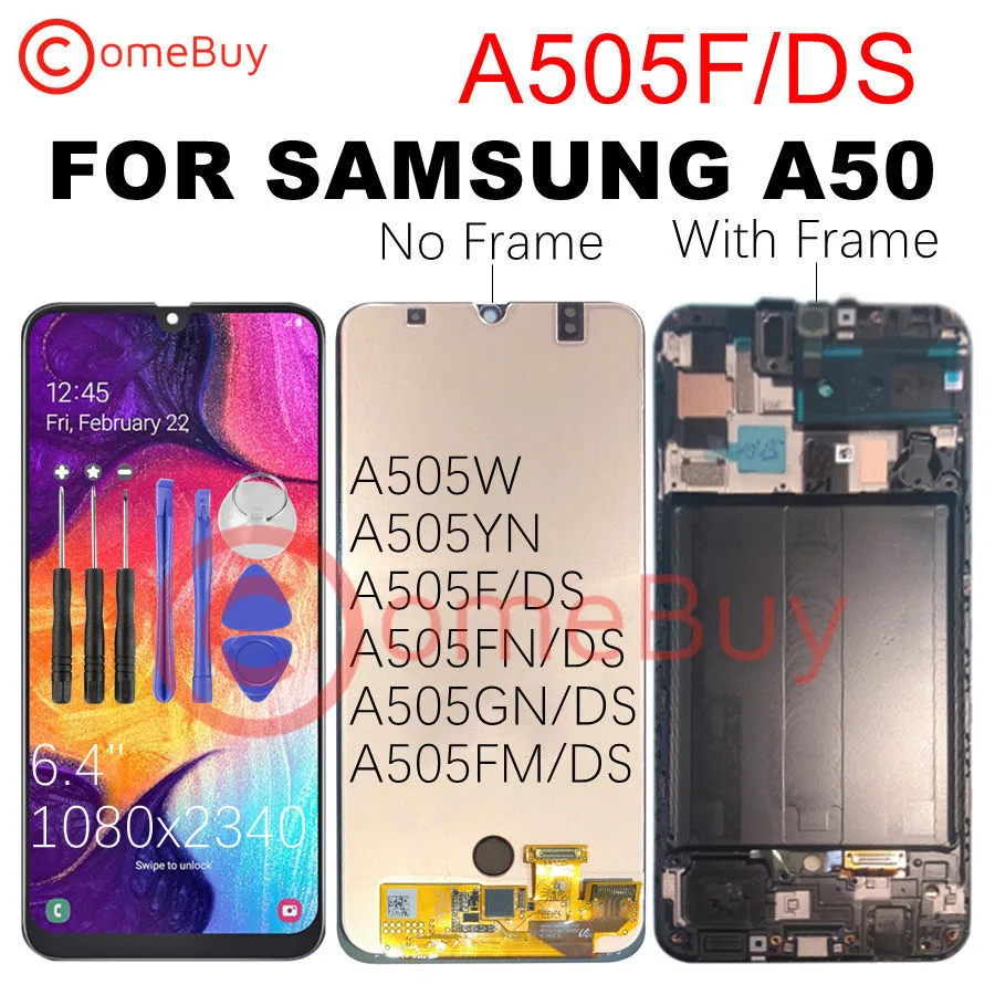 Для samsung galaxy A50 A505F/DS A505F A505FD A505A A505 ЖК-дисплей сенсорный экран в сборе с рамкой для samsung a50 lcd